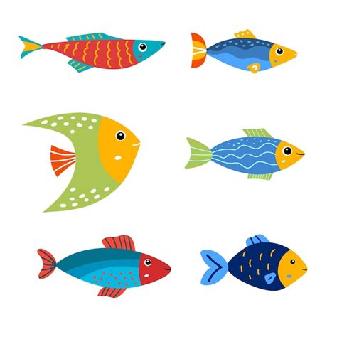 Peces De Dibujos Animados Conjunto De Peces Lindos Aislados Para