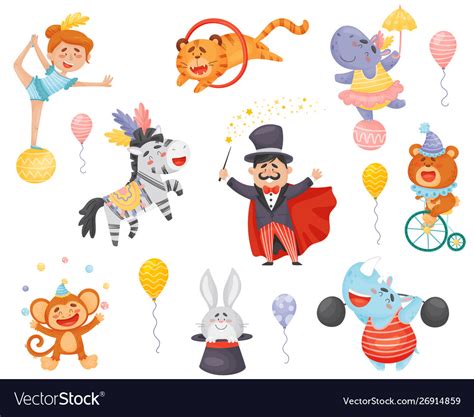 Set cartoon performing circus performers Vector Image