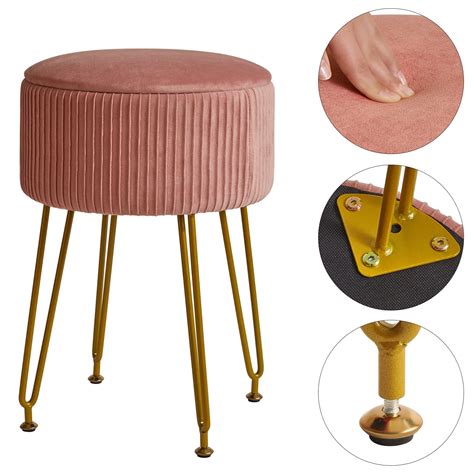 IBUYKE Velvet Storage Footrest Stool Ottoman Makeup Vanity Stool Side