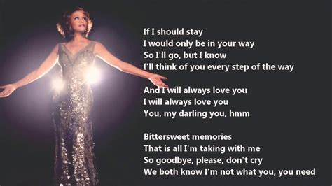 Whitney Houston I Will Always Love You Lyrics Youtube