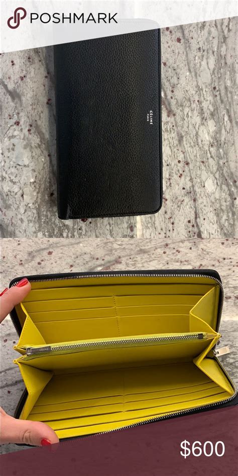 Stylish Celine Wallet With Vibrant Yellow Interior