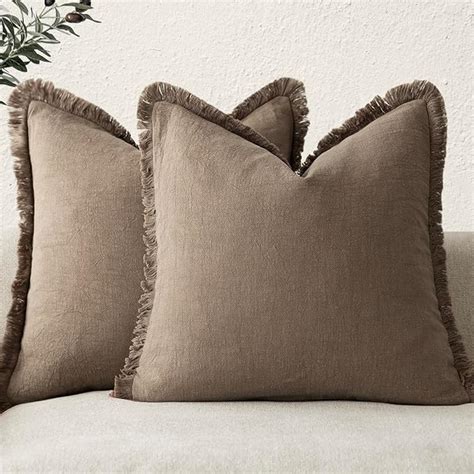 Amazon Foindtower Set Of 2 Decorative Linen Fringe Throw Pillow