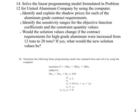 Solved 14 Solve The Linear Programming Model Formulated In Chegg