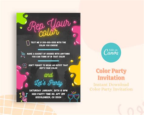 Color Party Invitation, Tiktok Party Challenge, Adult Color Theme Party ...