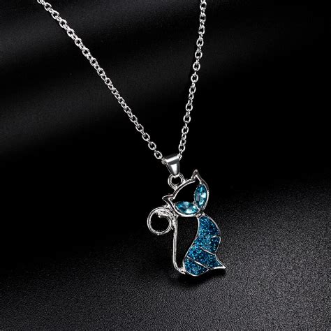 1pc Nette Katze Anhänger Blau Opal Halskette Mode frauen Tier Schmuck