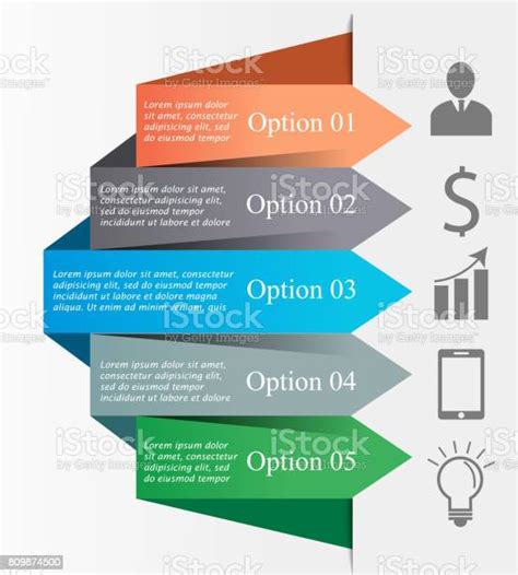 비즈니스 Infographic 화살표 5가지 개체에 대한 스톡 벡터 아트 및 기타 이미지 5가지 개체 개념 계단 Istock