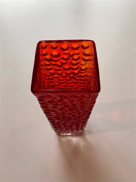 A Whitefriars Ruby Red Textured Glass Nailhead Vase Designed By Geoffrey Baxter Etsy