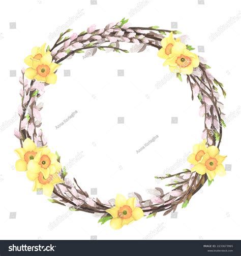 Spring Pussy Willow Twigs Wreath Watercolor Stock Illustration 2233673965 Shutterstock