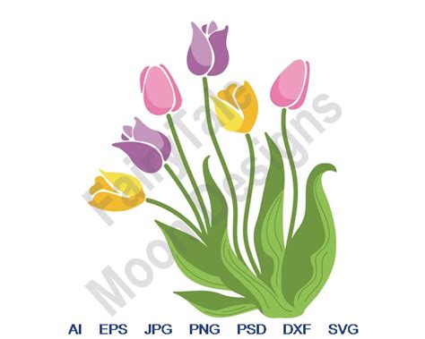 Tulips Svg Dxf Eps Png  Vector Art Clipart Cut Etsy