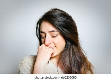 Beautiful Brunette Girl Shy Embarrassed Isolated Stock Photo Shutterstock