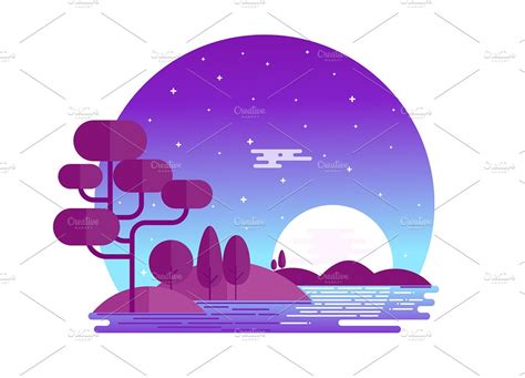 Beautiful Midnight Landscape Illustrations Creative Market