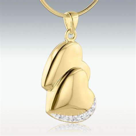 Tandem Heart Solid 14k Gold Cremation Jewelry Engravable