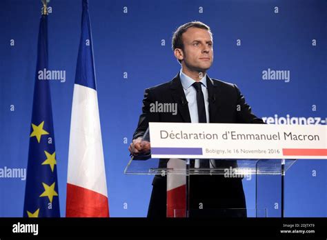 Former Economy Minister Emmanuel Macron Delivers His Statement To