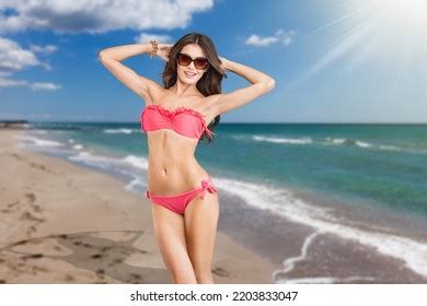 Beautiful Sexy Blonde Model Micro Bikini Stock Photo