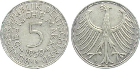 Deutschland BRD 5 Mark 1959 D Silberadler VF RF MA Shops