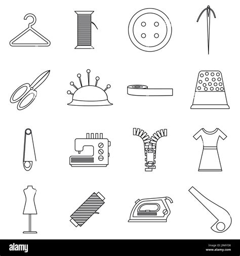 Tailor Tools Icons Set Outline Style Stock Vector Image And Art Alamy