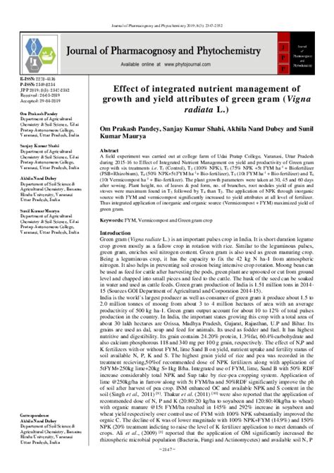 Pdf Effect Of Integrated Nutrient Management Of Growth And Yield Attributes Of Green Gram