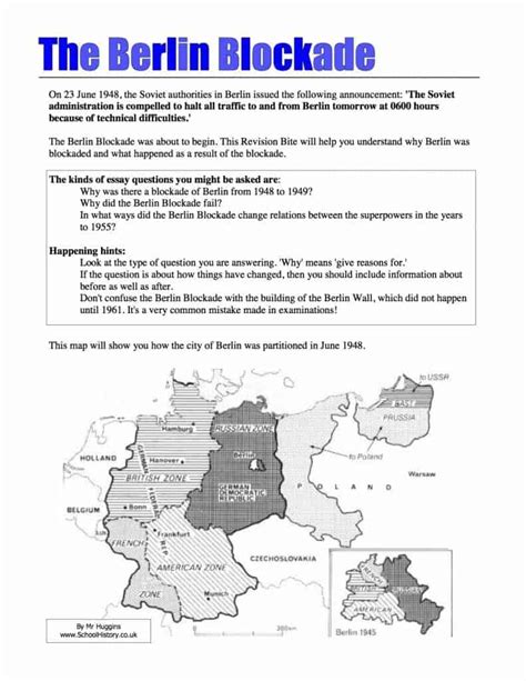 The Blockade of Berlin Summary Worksheet - Free PDF Download