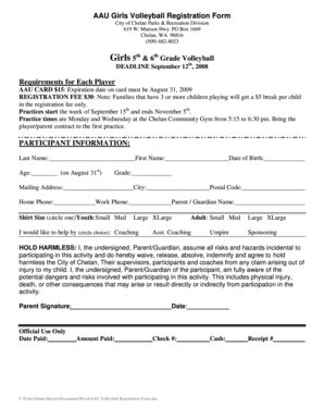 Fillable Online AAU Girls Volleyball Registration Form Fax Email Print