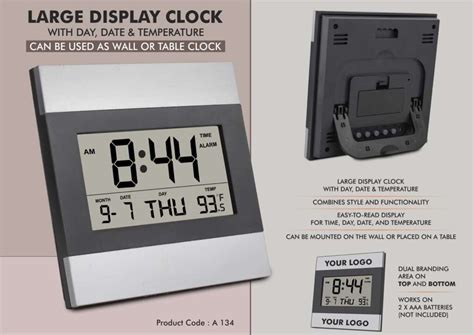 Large display clock with Day, Date & Temperature | Can be used as wall ...