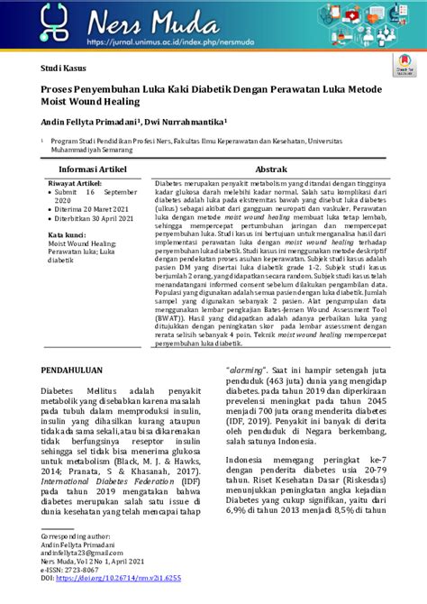 Pdf Proses Penyembuhan Luka Kaki Diabetik Dengan Perawatan Luka