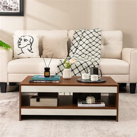 Giantex 2-Tier Coffee Table, 37" Rectangular Coffee Table with Open