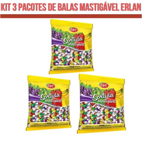 Kit Pacotes De Balas Mastig Veis Erlan Sabores Sortidas Gramas