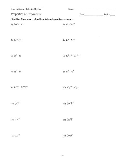 Simplifying Exponential Expressions Worksheets