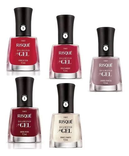 Kit Esmaltes Risque Coleção Diamond Gel Tons Claros Escuro Nude Vermelho MercadoLivre