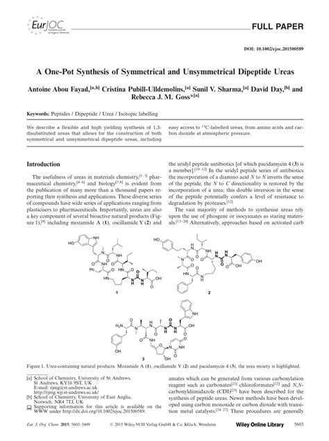 Pdf A One Pot Synthesis Of Symmetrical And Unsymmetrical Dipeptide Ureas