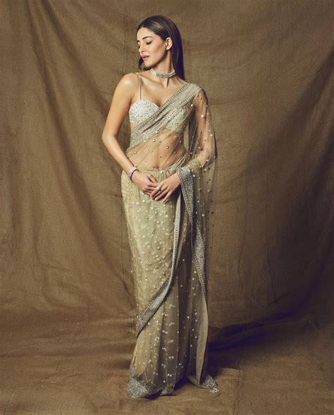 Ananya Pandays Sheer Olive Tarun Tahiliani Sari Came With A Sexy Bustier