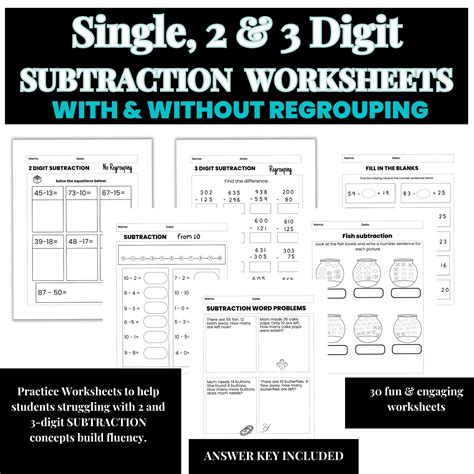 Free Subtraction Worksheet With And Without Download Free Subtraction