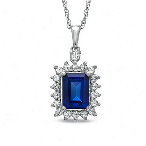 Emerald Cut Lab Created Blue And White Sapphire Pendant In Sterling