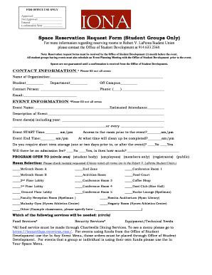 Fillable Online Iona Space Reservation Request Form Student Groups