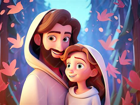 Jesus E Menina Desenho - Bela ilustração do personagem 3d jesus segurando a menina colorida ...