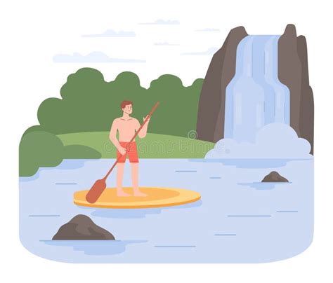 Sup Boarding Man Stand Up On A Paddle Board Stock Vector