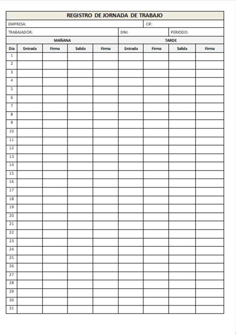 Hoja De Registro De Entrada Y Salida De Personal Pdf Y Word