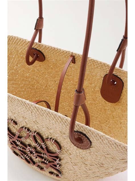 Tan Paula S Ibiza Small Leather Trimmed Woven Raffia Tote LOEWE