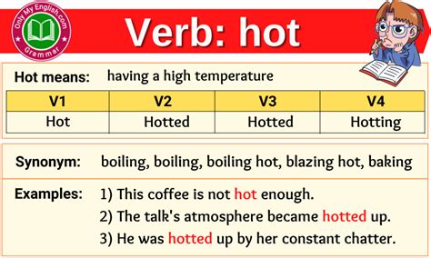 Hot Verb Forms Past Tense Past Participle And V1v2v3