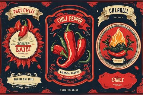 Packaging Design For Chili Pepper Hot Sauce Vintage Product Label Template Retro Package