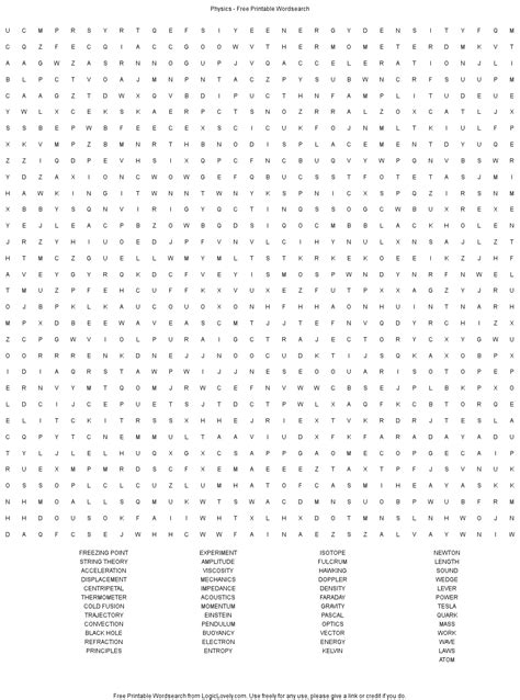 Physics Word Search Hard Logic Lovely