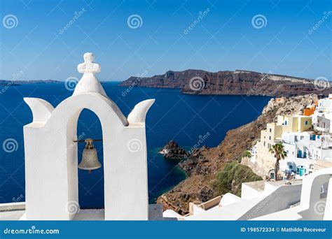 Santorini Caldera With Oia Town With Famous Orthodox Church Stock Photo