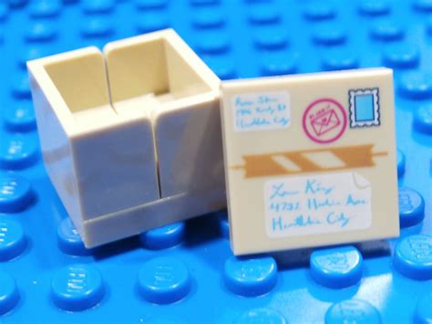 Lego Mail Package ~ Authentic Lego Post Office Box Tan Printed Address Lid New Lego Minifigure