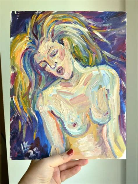 Original Oil Painting Nude Woman Portrait Naked Erotic Wall Art