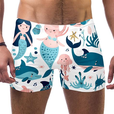 Swim Jammers For Men Swim Briefs For Men Mermaid Cartoon Turtle