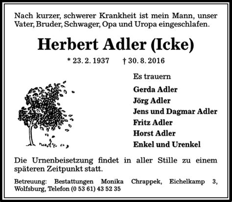 Traueranzeigen Von Herbert Adler Trauer Anzeigen De