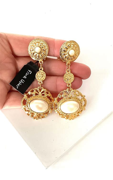 CLIP ON Boucles Doreilles Vintage 80 S Gold And Pearl Par Frank Usher