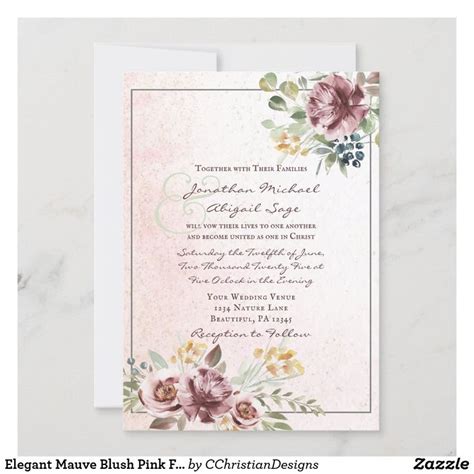 Elegant Mauve Blush Pink Floral Christian Wedding Invitation Zazzle