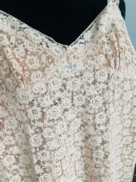 Beige Chantilly Lace Slip Nightgown Lingerie S S Gem