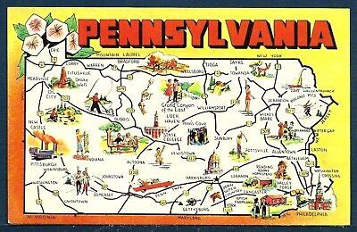 PENNSYLVANIA "Keystone State" Map Postcard | eBay